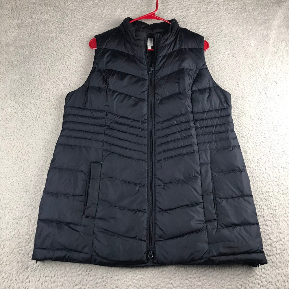 J Jill Down Filled Puffer Vest Womens M Navy Quilted Full Zip Sleeveless